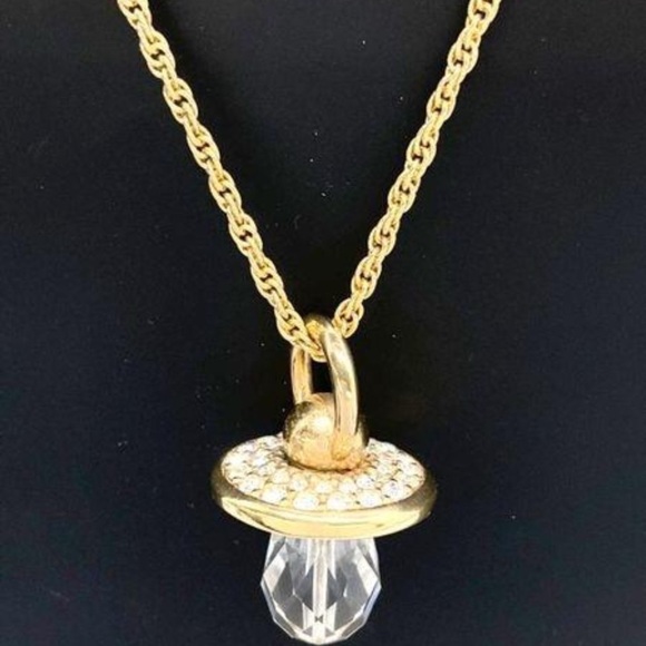 Swarovski Gold Pacifier Pendant Necklace - Picture 1 of 8